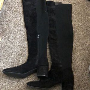 Black over the knee block heel boots